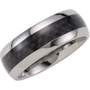 Tungsten 8 Mm  Polished Domed Band With Black Carbon Fiber Inlay Size 10