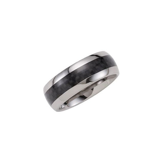 Tungsten 8 Mm Polished Carbon Fiber Inlay Comfort-Fit Half Round Band