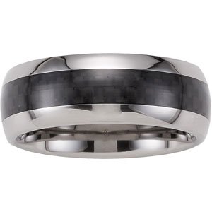 Tungsten 8 Mm  Polished Domed Band With Black Carbon Fiber Inlay Size 10