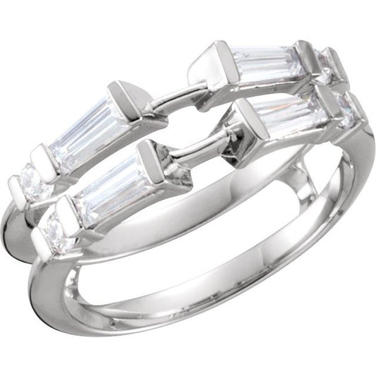 14K White Gold Tapered Baguette 4.5 X 2 X 1.5 Mm Polished 1/2 Ctw Natural Diamond Ring Guard, Size 7