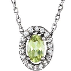 14K White Gold Oval 5 X 3Mm G-H I1 Natural Peridot And .04 Ctw Natural Diamond Necklace, Length: 16 In