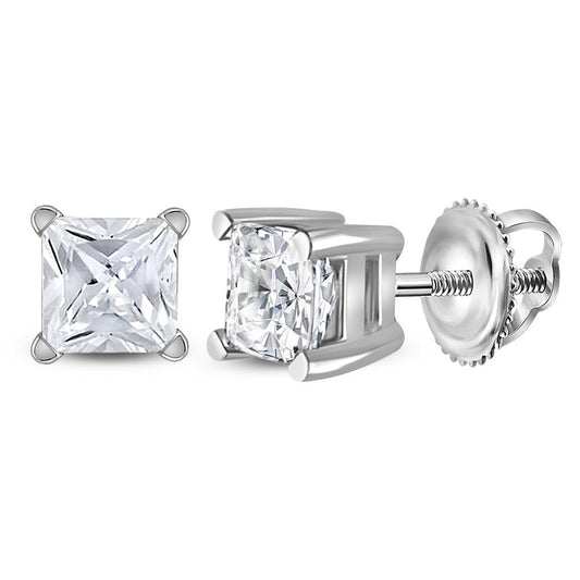 14K White Gold Womens Princess Diamond Solitaire Earrings 3/4 Cttw