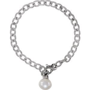 Sterling Silver Pearl 11.0-12.0 Mm  Cultured White Freshwater Pearl Bracelet, Length: 8.5 In