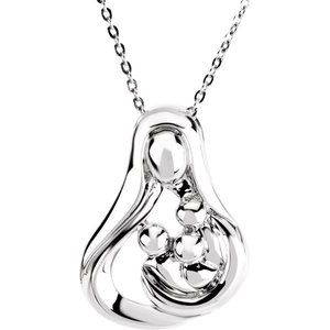 Sterling Silver 3 Children 25 X 19 Mm 18 In Polished Mothers Embrace Necklace