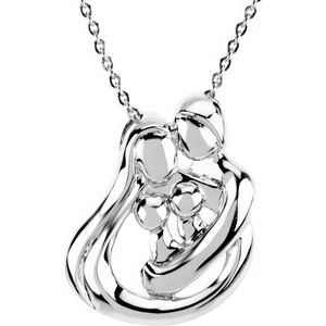 Sterling Silver 2 Children 25.4 X 17.7 Mm 18 In Polished Family Embrace Necklace