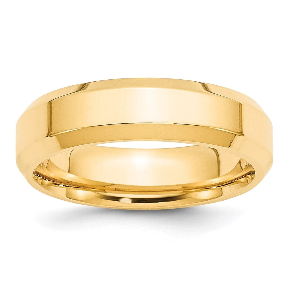 10k Yellow Gold 6mm Beveled Edge Comfort Fit Wedding Band Size 4