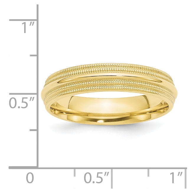 10k Yellow Gold 5mm Double Milgrain Comfort Fit Wedding Band Size 4.5