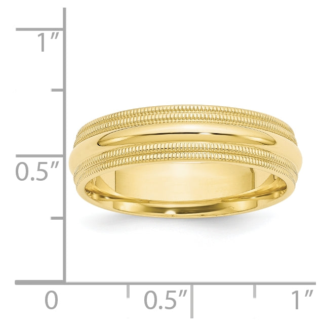 10k Yellow Gold 6mm Double Milgrain Comfort Fit Wedding Band Size 4.5