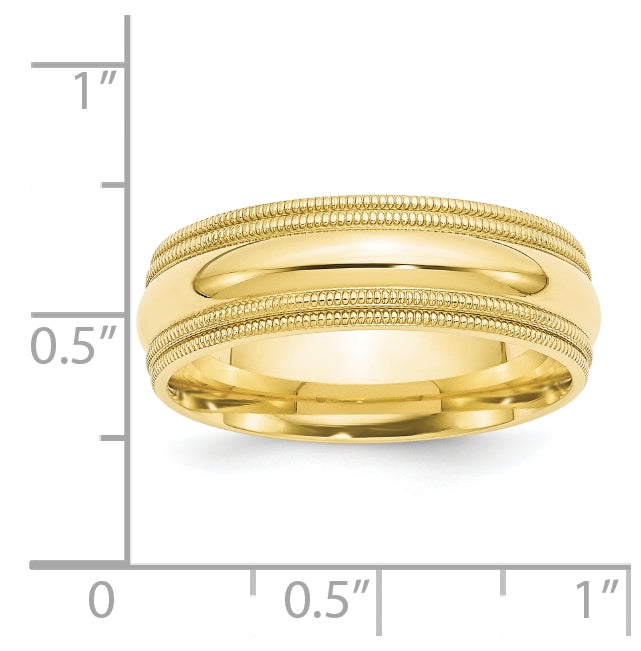 10k Yellow Gold 7mm Double Milgrain Comfort Fit Wedding Band Size 5.5