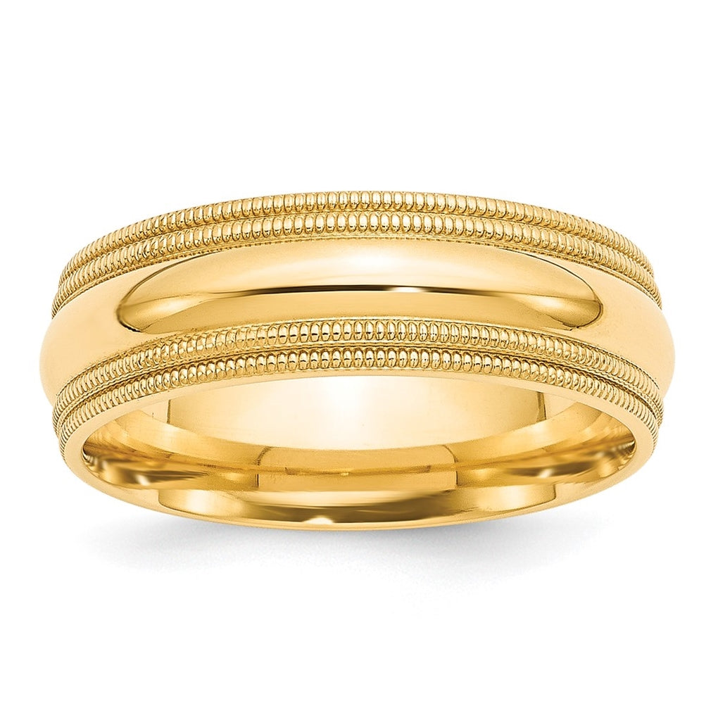 10k Yellow Gold 7mm Double Milgrain Comfort Fit Wedding Band Size 4