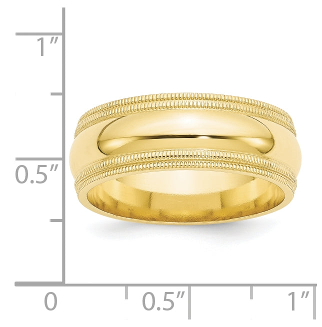 10k Yellow Gold 8mm Double Milgrain Comfort Fit Wedding Band Size 5.5
