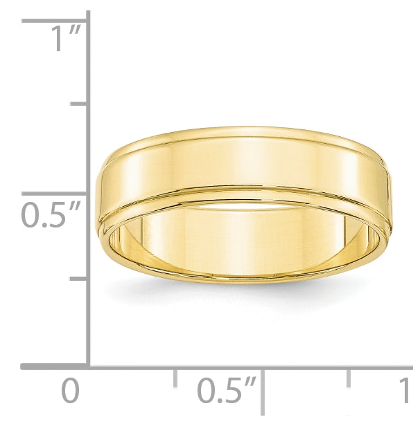 10k Yellow Gold 6mm Flat with Step Edge Wedding Band Size 5