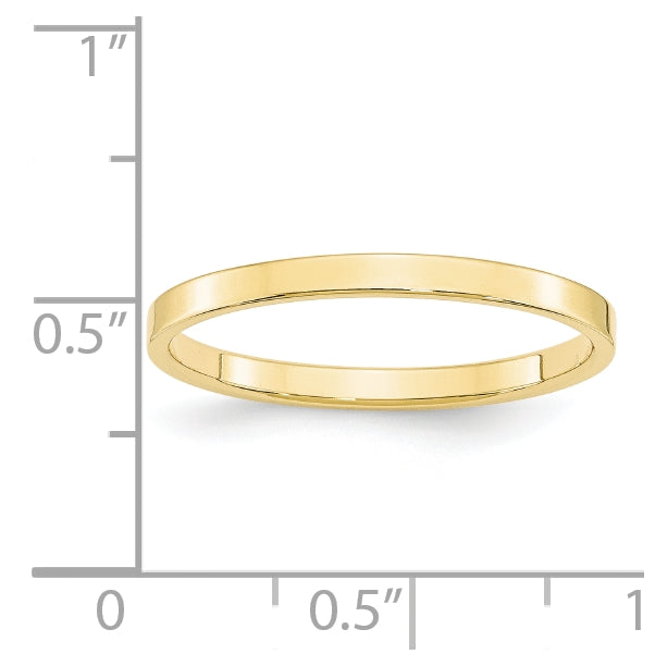 10k Yellow Gold 2mm Lightweight Flat Wedding Band Size 5