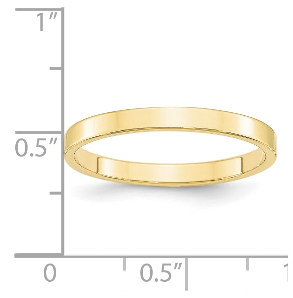 10k Yellow Gold 2.5mm Lightweight Flat Wedding Band Size 5.5