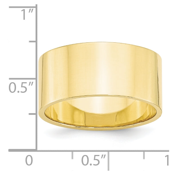 10k Yellow Gold 10mm Lightweight Flat Wedding Band Size 5