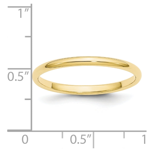 10k Yellow Gold 2mm Half Round Wedding Band Size 4.5