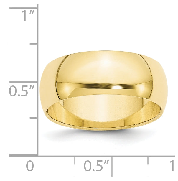 10k Yellow Gold 8mm Half Round Wedding Band Size 5.5