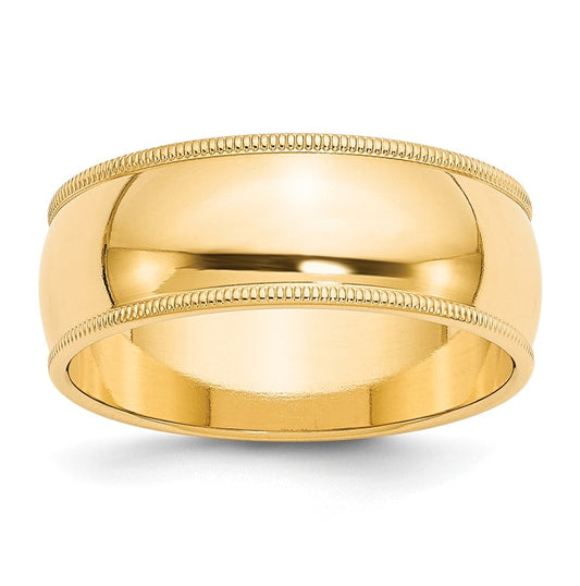 10k Yellow Gold 8mm Milgrain Half Round Wedding Band Size 4.5