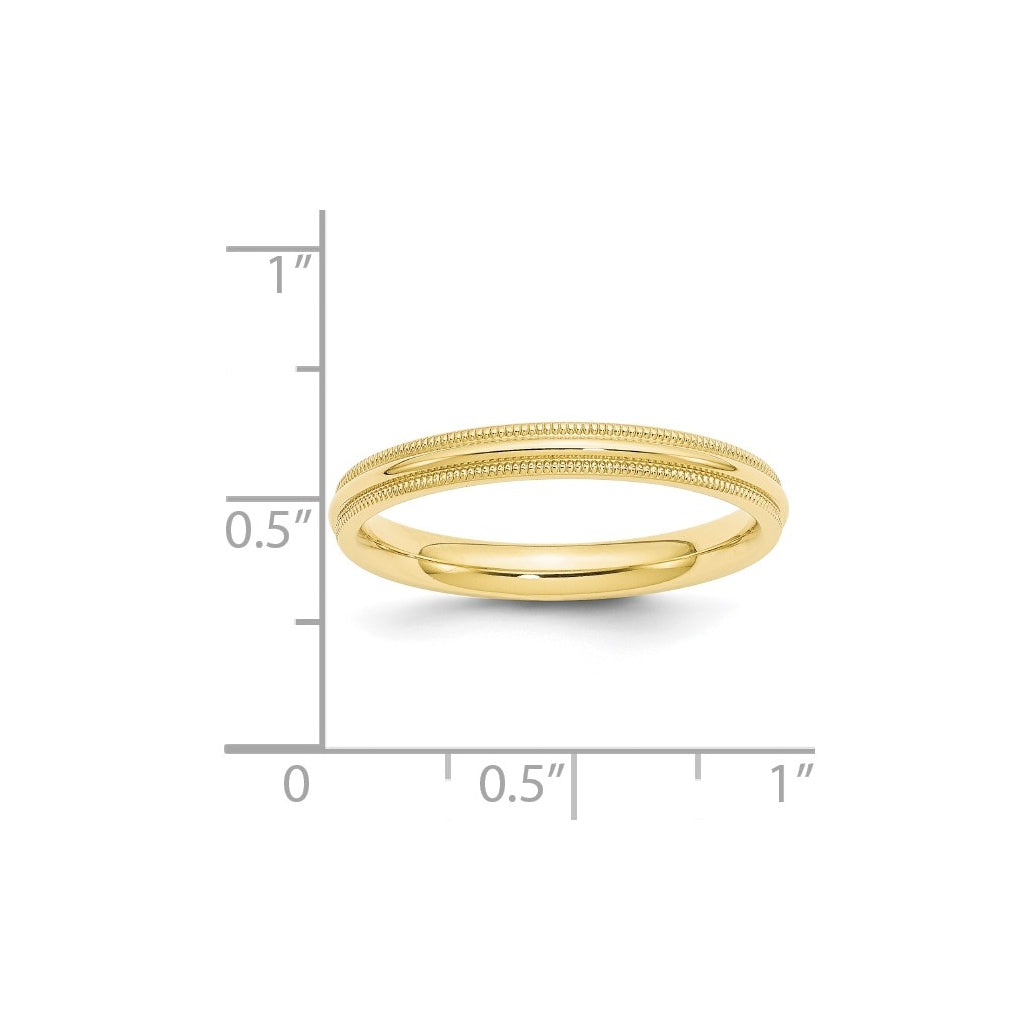 10k Yellow Or White Gold Milgrain Half Round Comfort Fit Wedding Band