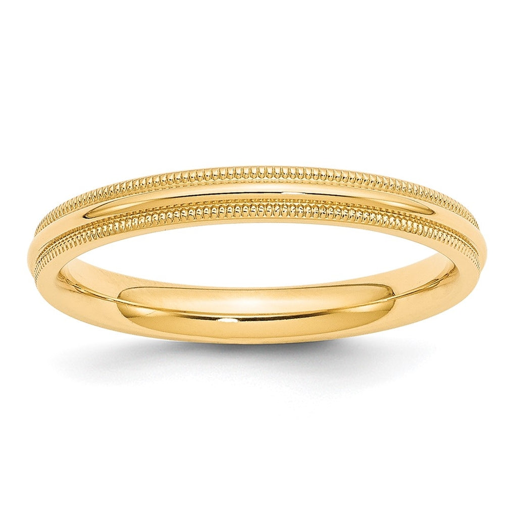 10k Yellow Or White Gold Milgrain Half Round Comfort Fit Wedding Band