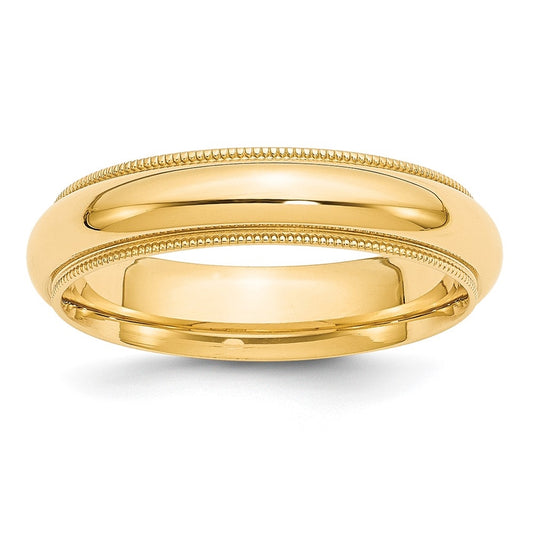 10k Yellow Gold 5mm Milgrain Half Round Comfort Fit Wedding Band Size 5