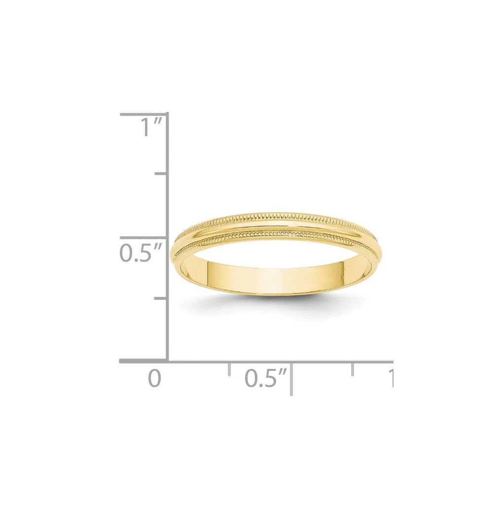 10k Yellow Or White Or Rose Gold Lightweight Milgrain Half Round Wedding Band