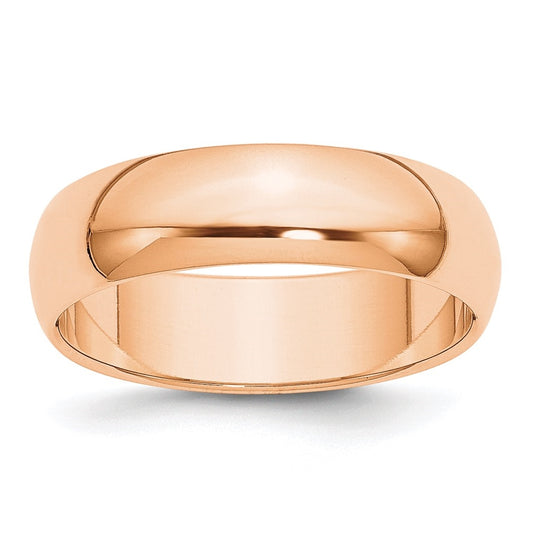 10k Rose Gold 6mm Half Round Wedding Band Size 5