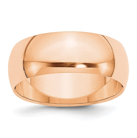 10k Rose Gold 8mm Half Round Wedding Band Size 5.5
