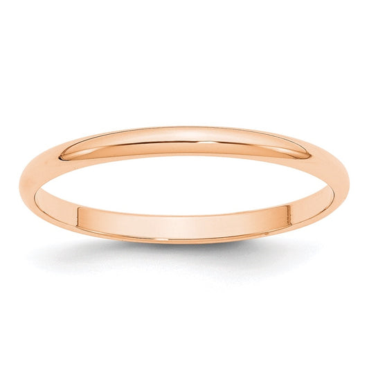 10k Rose Gold 2mm Lightweight Half Round Wedding Band Size 5