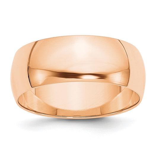 10k Rose Gold 8mm Lightweight Half Round Wedding Band Size 5.5