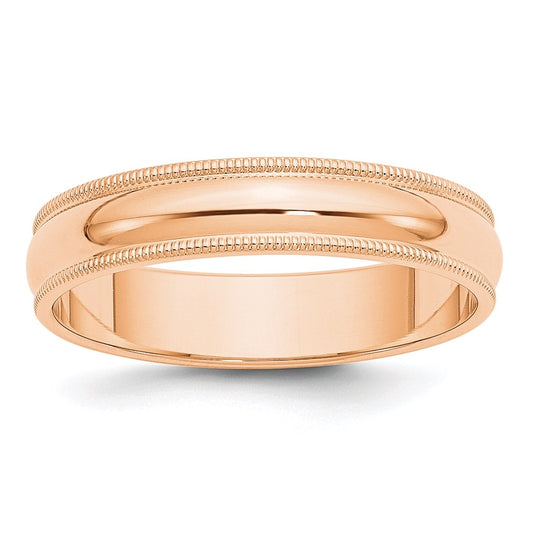 10k Rose Gold 5mm Milgrain Half Round Wedding Band Size 5