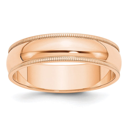 10k Rose Gold 6mm Milgrain Half Round Wedding Band Size 5.5