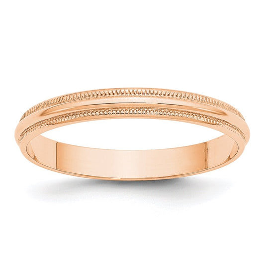 10k Rose Gold 3mm Lightweight Milgrain Half Round Wedding Band Size 5