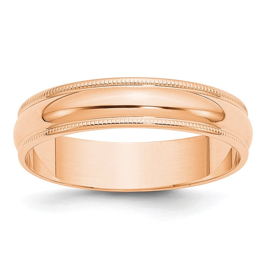 10k Rose Gold 5mm Lightweight Milgrain Half Round Wedding Band Size 5