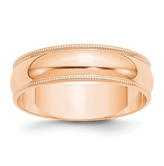 10k Rose Gold 6mm Lightweight Milgrain Half Round Wedding Band Size 5.5