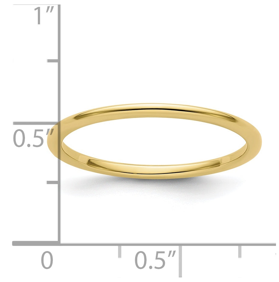 10K Yellow Gold 1.2mm Half Round Polished Stackable Band Size 5.5