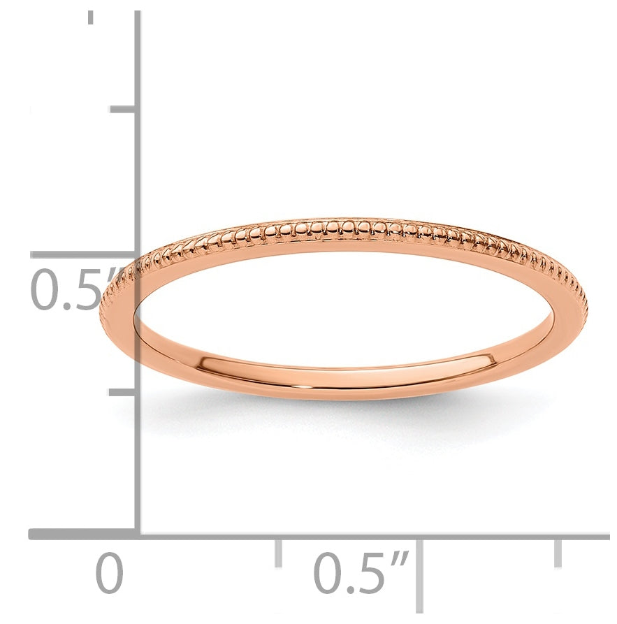 10K Rose Gold 1.2mm Beaded Stackable Band Size 5.5