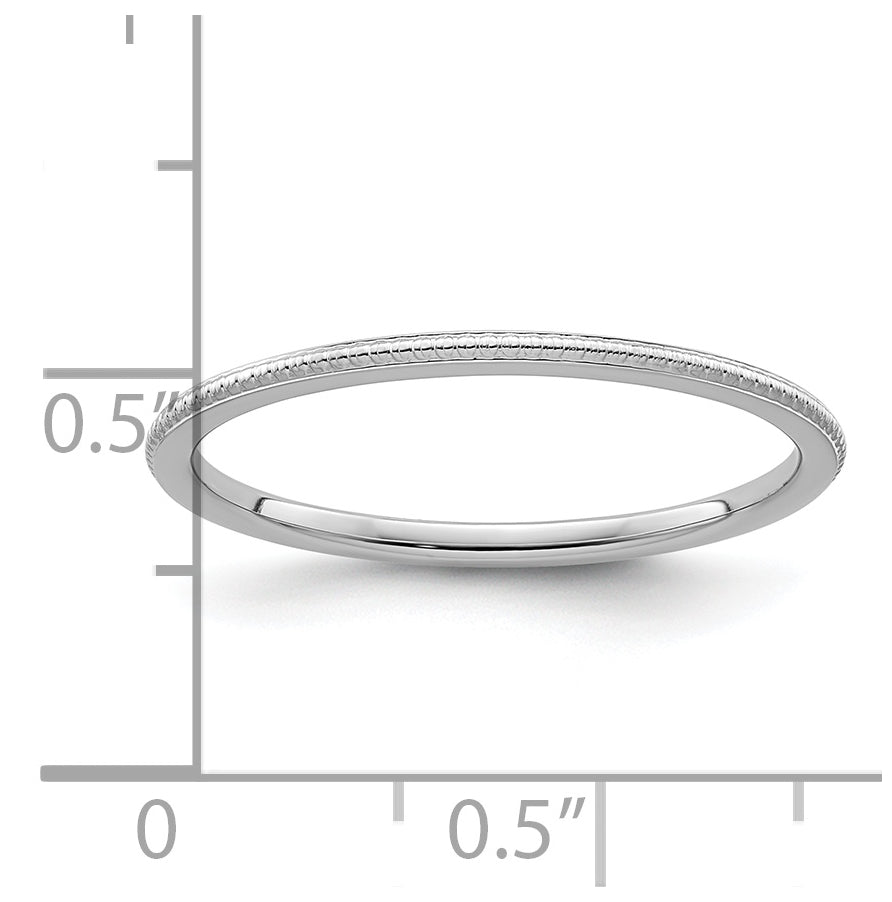10K White Gold 1.2mm Beaded Stackable Band Size 5.5