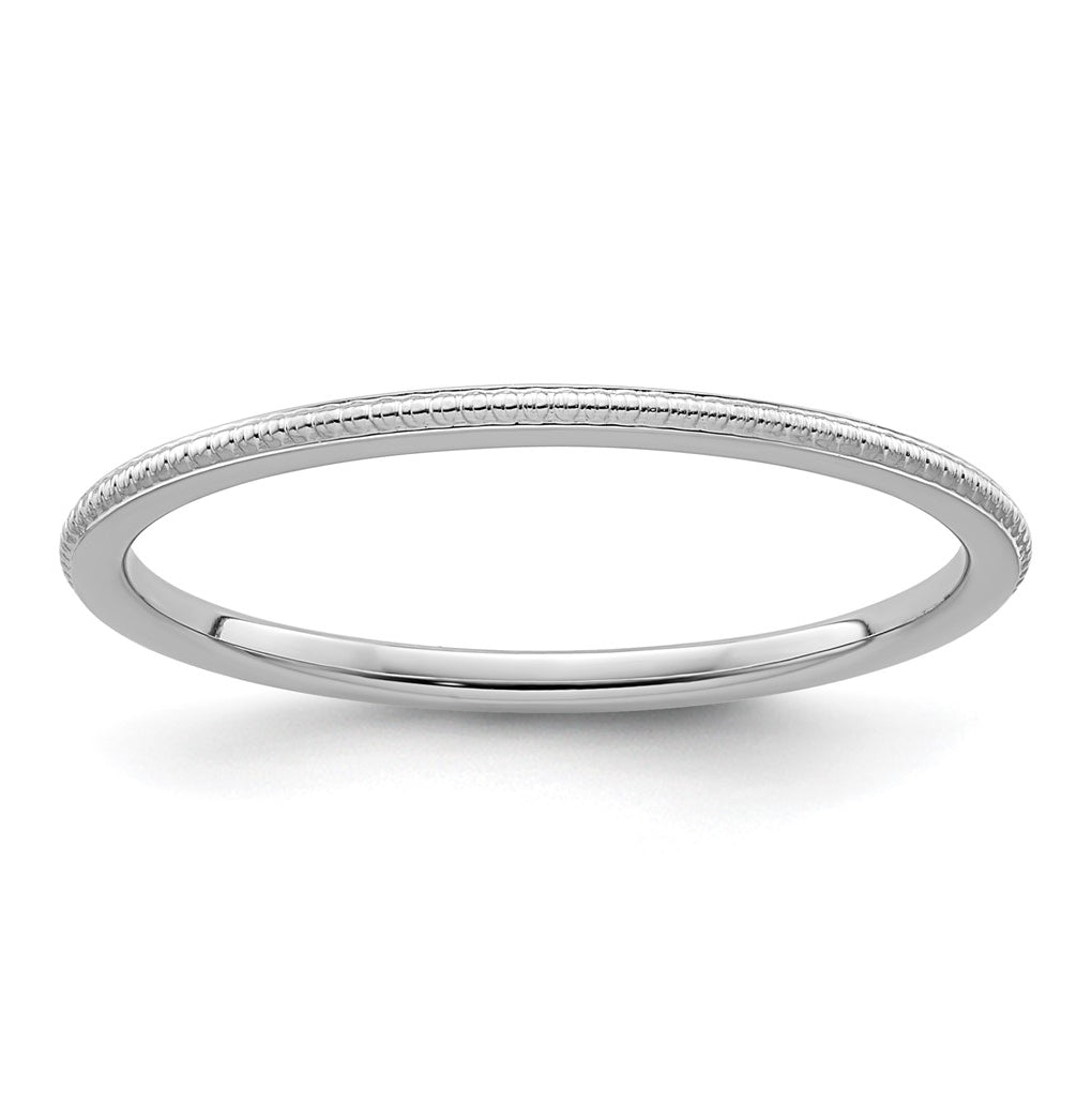 10K White Gold 1.2mm Beaded Stackable Band Size 5.5