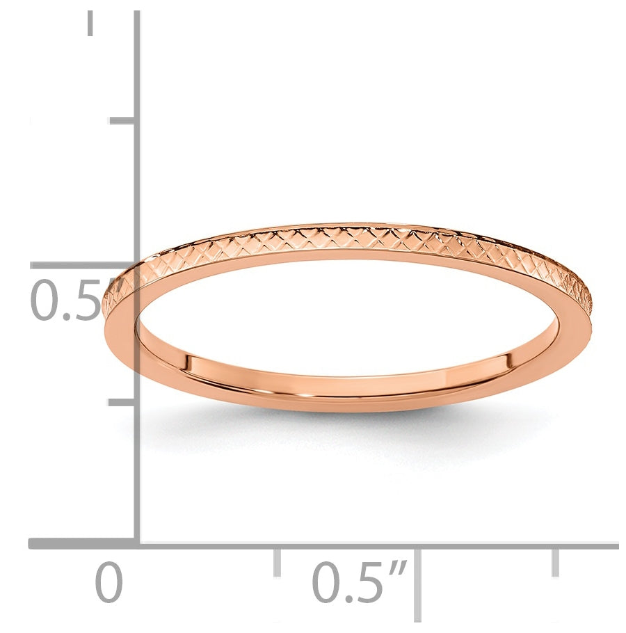 10K Rose Gold 1.2mm Criss-Cross Pattern Stackable Band Size 5