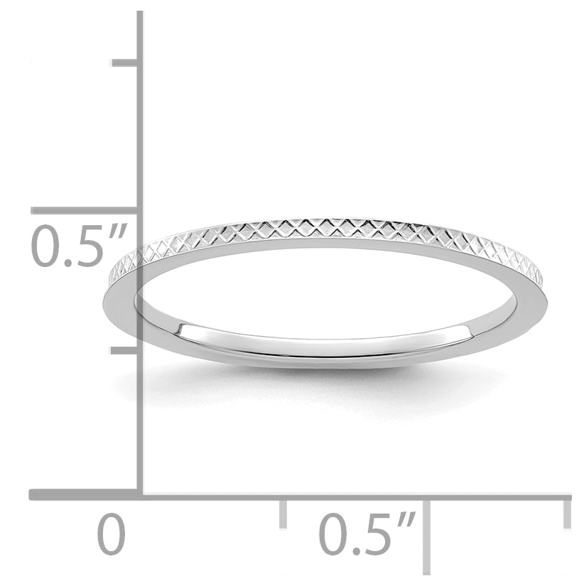 10K White Gold 1.2mm Criss-Cross Pattern Stackable Band Size 4