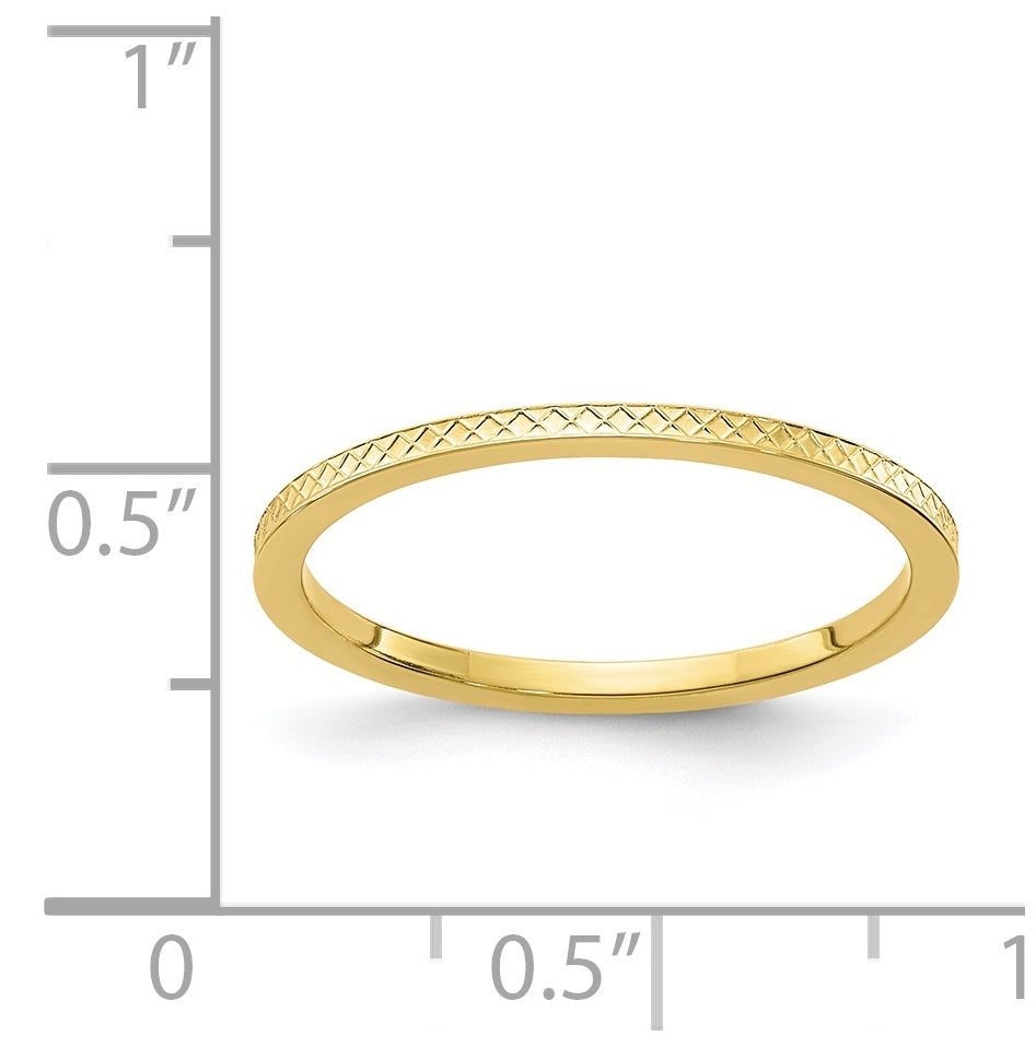 10K Yellow Gold 1.2mm Criss-Cross Pattern Stackable Band Size 4.5