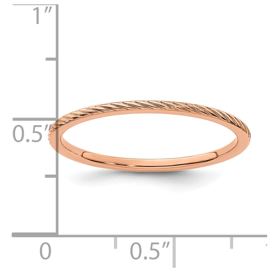 10K Rose Gold 1.2mm Twisted Wire Pattern Stackable Band Size 5