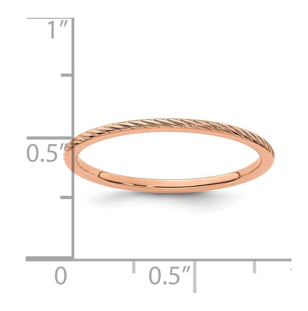 10k Yellow Or White Or Rose Gold 1.2mm Twisted Wire Pattern Stackable Band