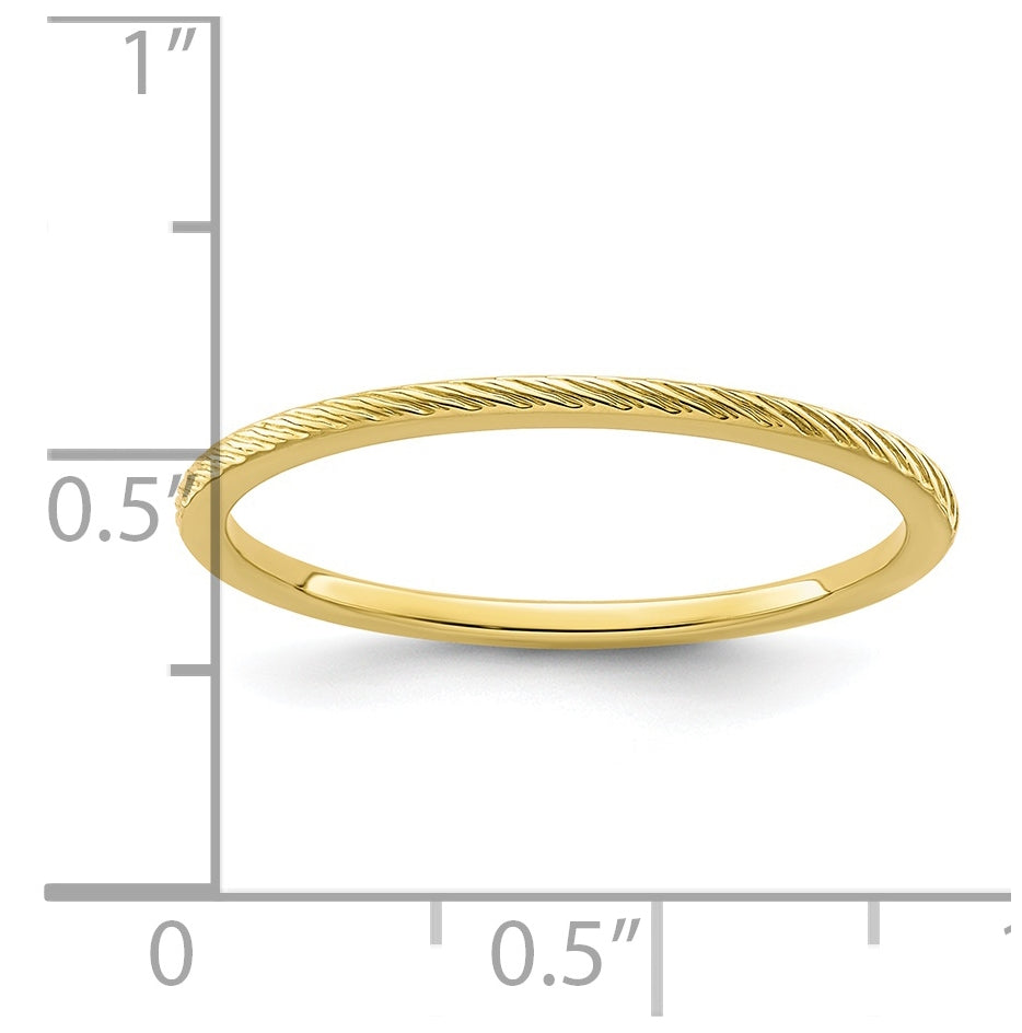 10K Yellow Gold 1.2mm Twisted Wire Pattern Stackable Band Size 4.5