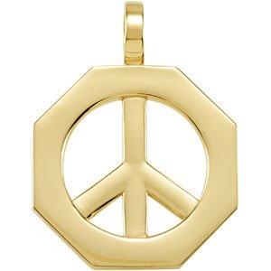 14K Yellow Gold 28 X 21 Mm Polished Octagon Peace Sign Pendant
