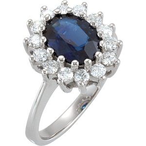 14K White Gold Natural Blue Sapphire & 1/2 CTW Natural Diamond Halo-Style Ring Size 7