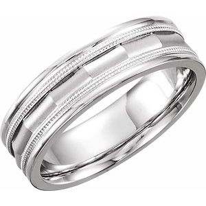 14K White Gold 6 Mm Polished Design Band With Milgrain Size 6