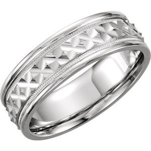 14K White Gold 7 Mm Polished Design Band With Milgrain Size 7.5