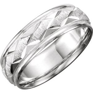 Continuum Sterling Silver 7 mm Milgrain Edge Geometric Faceted Comfort-Fit Half Round Band